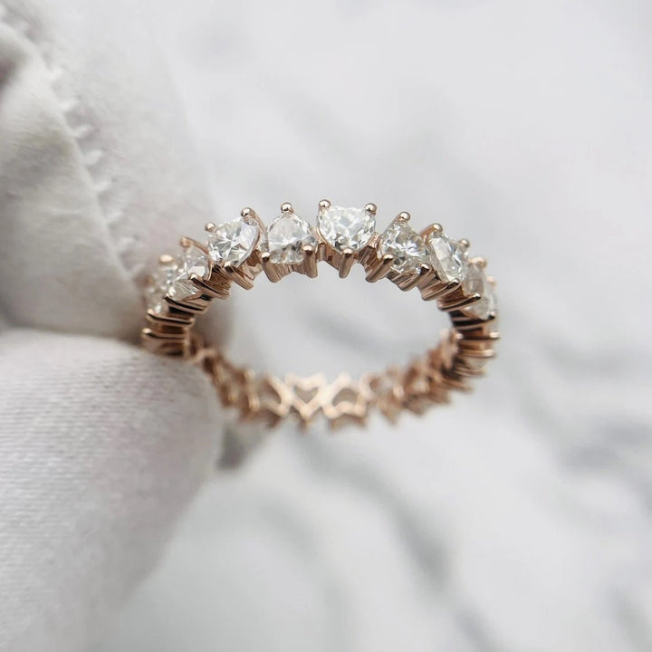 Heart Shape Wedding Band Eternity Ring in Sterling Silver Shineofdiamond
