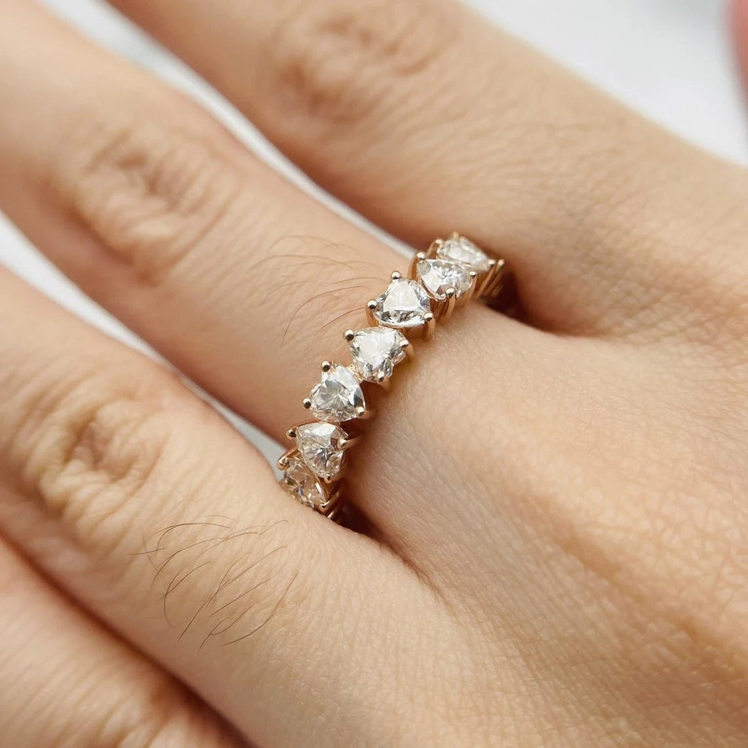 Heart Shape Wedding Band Eternity Ring in Sterling Silver Shineofdiamond