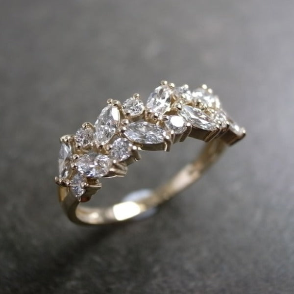 Leaf Inspired Marquise Cut Half Wedding Band in Sterling Silver Shineofdiamond