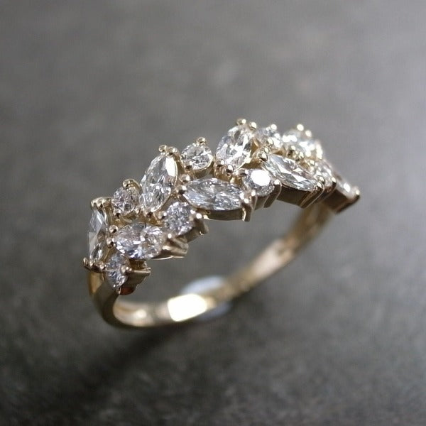 Leaf Inspired Marquise Cut Half Wedding Band in Sterling Silver Shineofdiamond