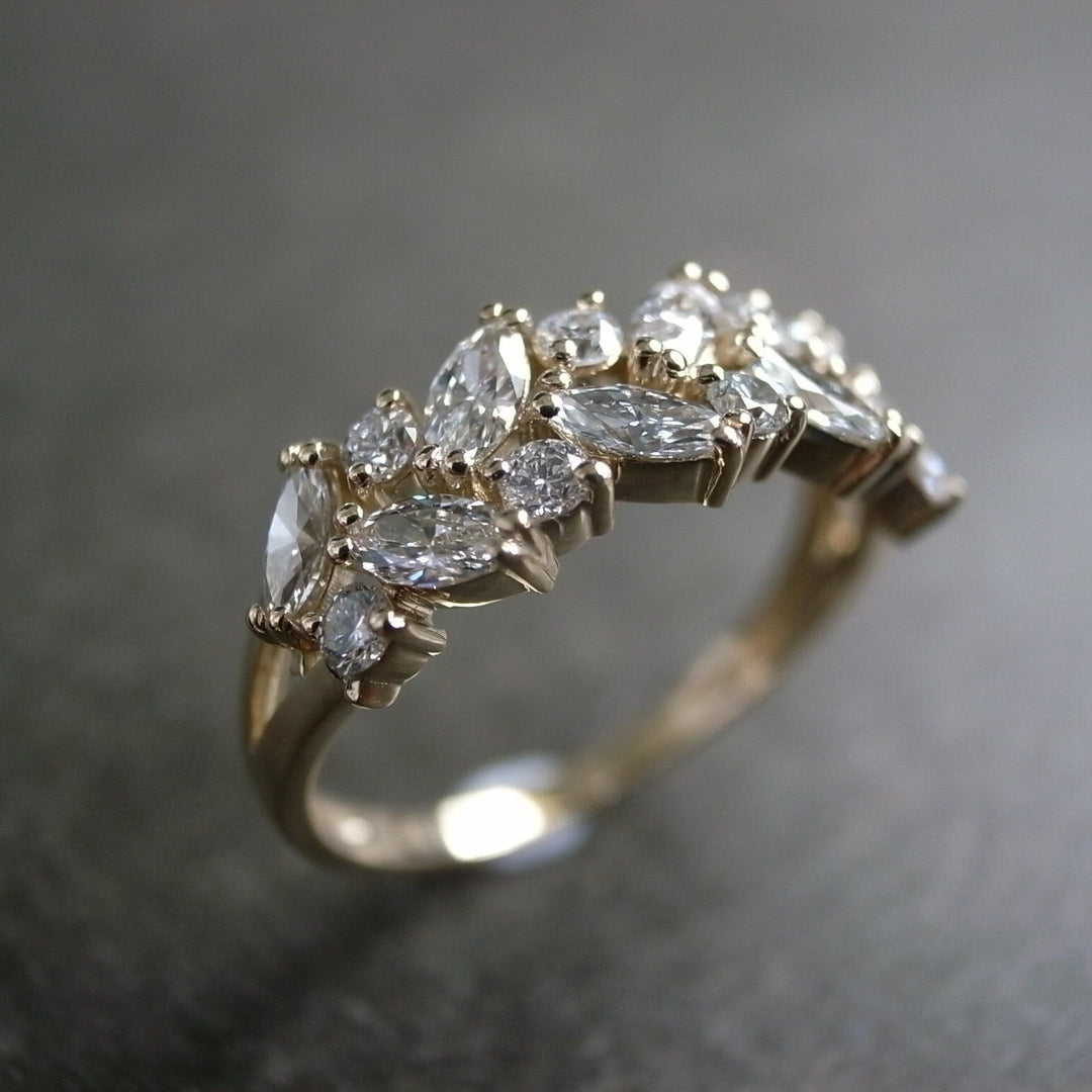 Leaf Inspired Marquise Cut Half Wedding Band in Sterling Silver Shineofdiamond