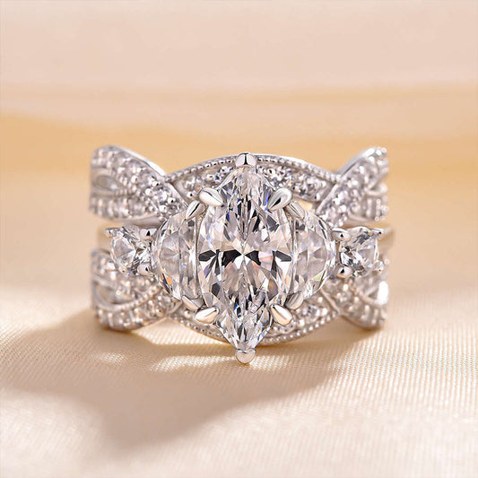 Marquise Cut Bridal Set Ring Enhancer in Sterling Silver shine of diamond
