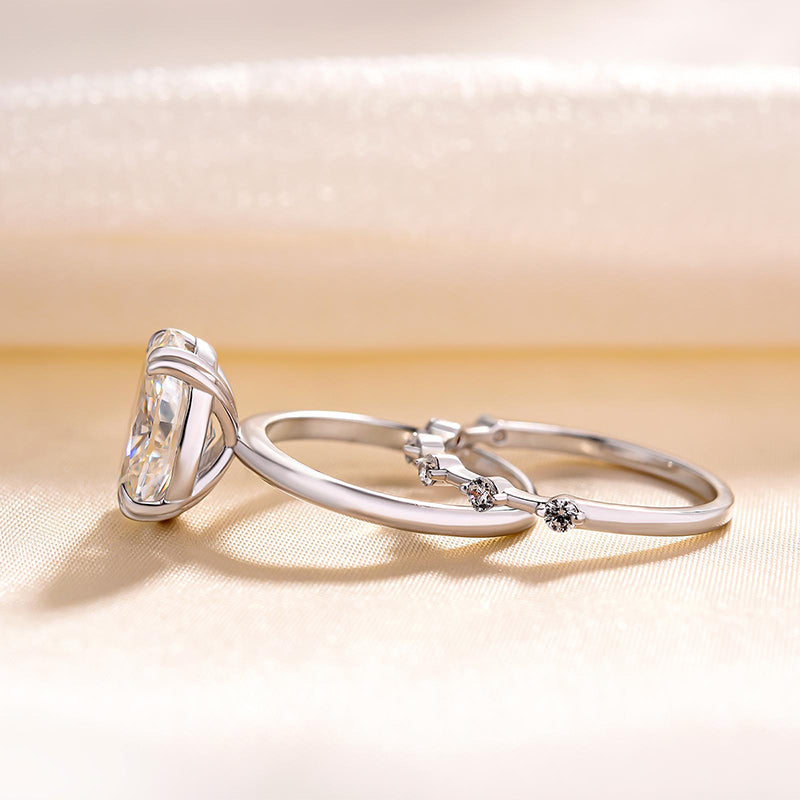 2Pcs Oval Cut Golden Tone Wedding Ring Bridal Set In Sterling Silver Shineofdiamond