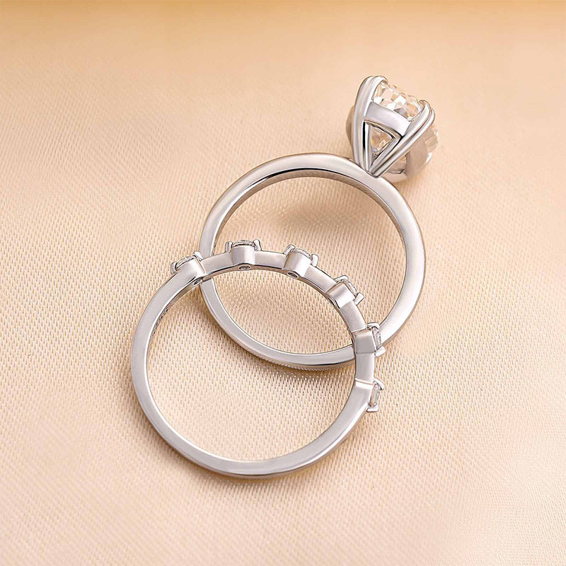 2Pcs Oval Cut Golden Tone Wedding Ring Bridal Set In Sterling Silver Shineofdiamond