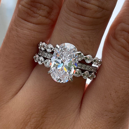 3PCS 3.5 CT Oval Cut Bridal Ring Set Ring in Sterling Silver Shineofdiamond