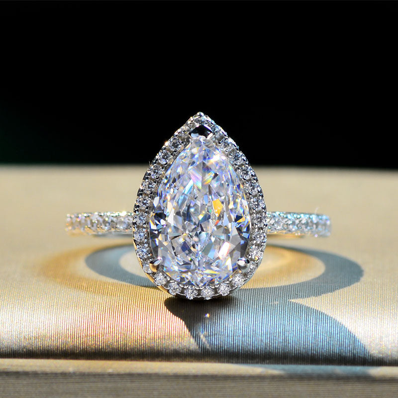 3PCS Halo Pear Cut Bridal Set Ring Sterling Silver Shineofdiamond