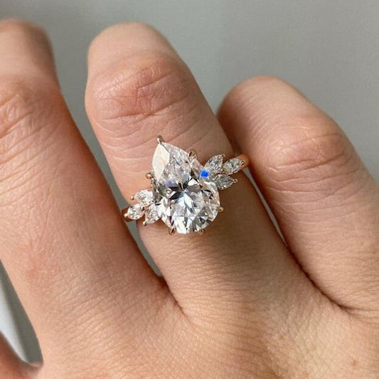 Pear Cut Marquise Cut Cluster Engagement Ring Sterling Silver Ring shineofdiamond
