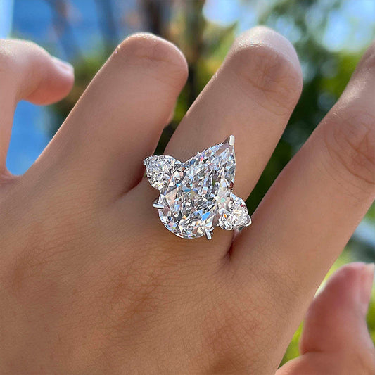 Three Stone Pear Cut  Engagement Ring In Sterling Silver shineofdiamond