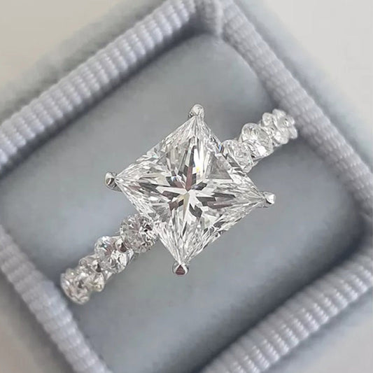 Solitaire Princess Cut Engagement Ring Anniversary Ring in Sterling Silver Shineofdiamond