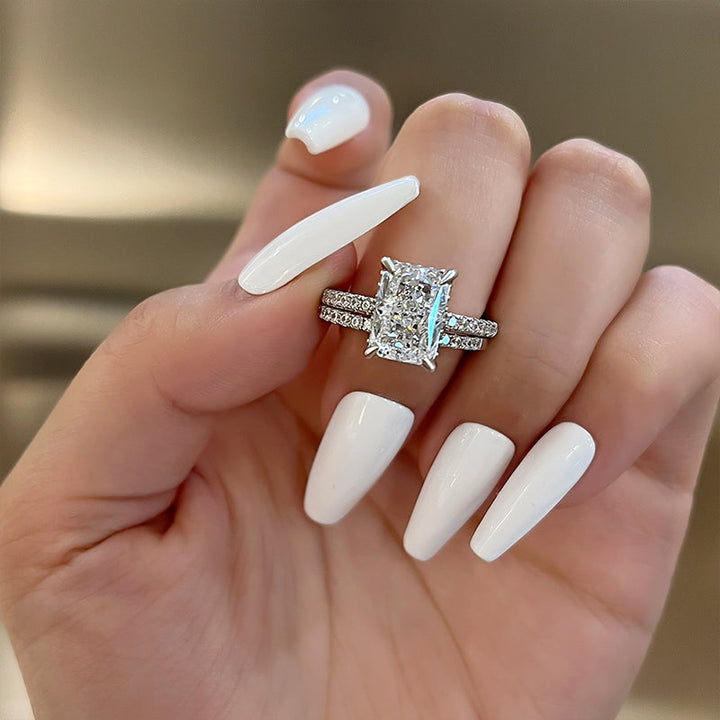 2PCS Radiant Cut Engagement Ring Set In Sterling Silver Shineofdiamond
