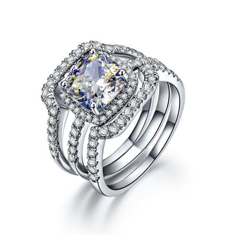 3pcs Cushion Cut Bridal Set Ring Matching Ring in Sterling Silver Shineofdiamond