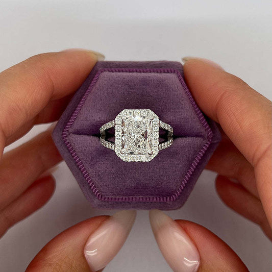 Split Shank Halo Radiant Cut Engagement Ring In Sterling Silver Shineofdiamond