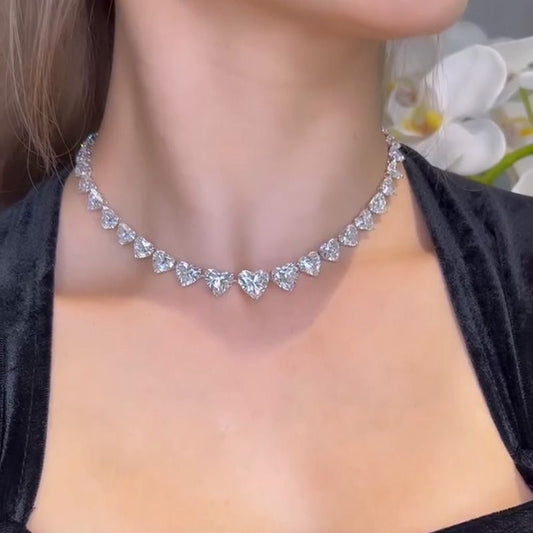 Heart Cut Tennis Necklace in Sterling Silver Shineofdiamond