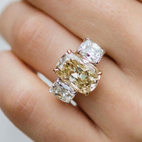 Cushion Cut Three Stone 7.0 CT Engagement Ring In Sterling Silver Shineofdiamond