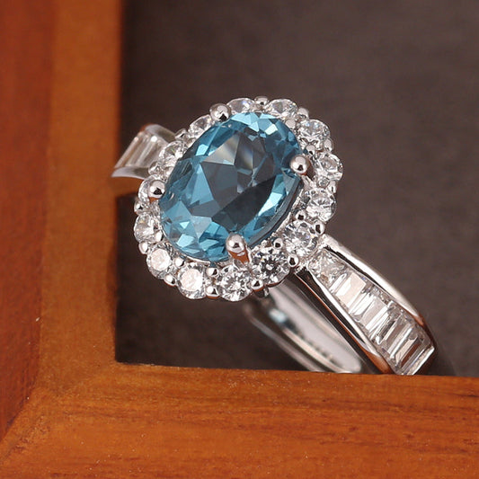 Handcrafted Halo Topaz Ring for Women ¨C Sterling Silver, Adjustable Size hot