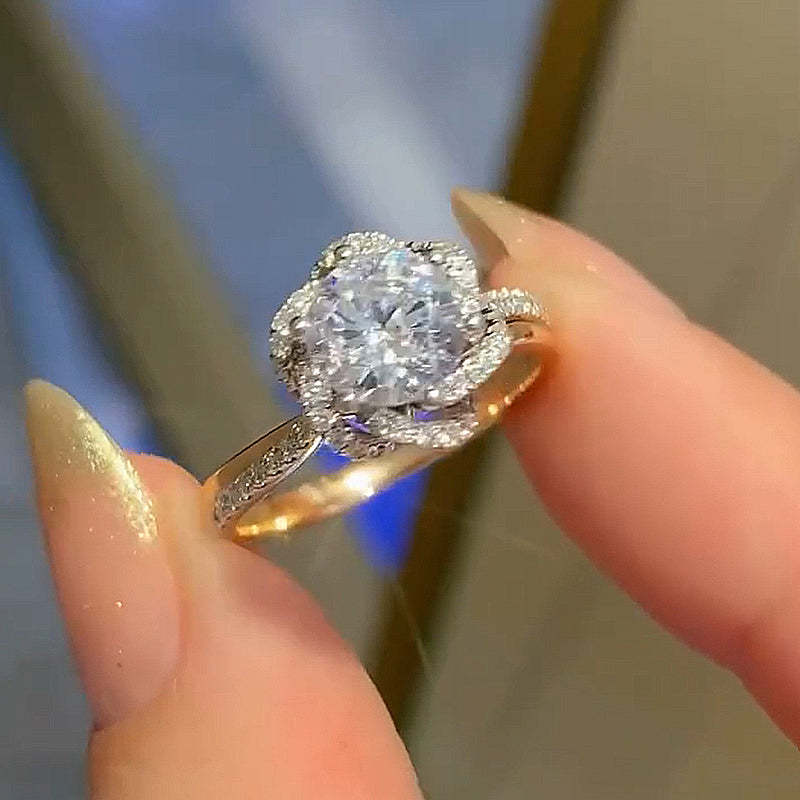 Beautiful Twist Design Flower Round Cut Engagement Ring in Sterling Silver shineofdiamond