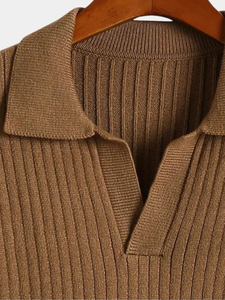 V-Neck Polo Sweater Ribbed - Casa  Laro CASA LARO