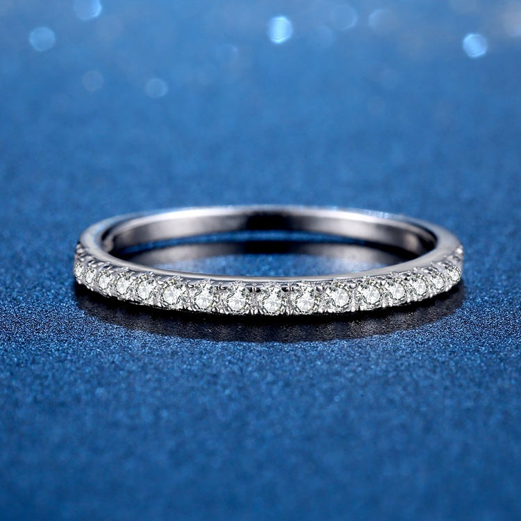 Classic D Color Half Eternity Moissanite Sterling Silver Wedding Band Shineofdiamond