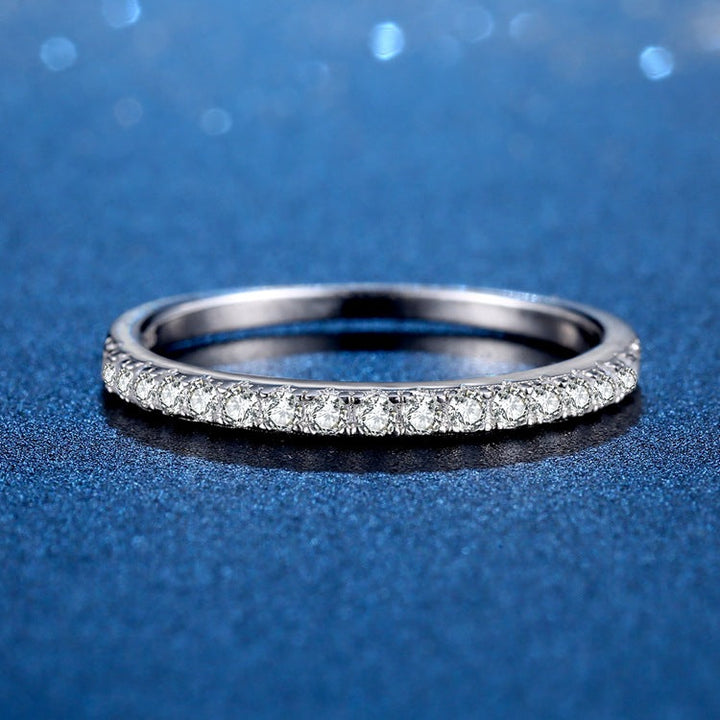 Classic D Color Half Eternity Moissanite Sterling Silver Wedding Band Shineofdiamond