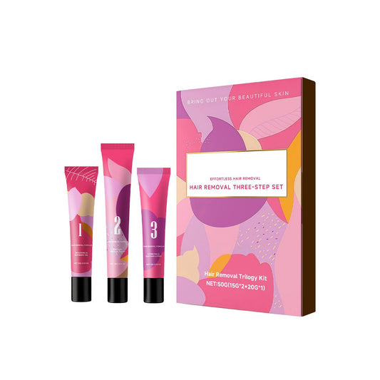 Velra hair removal trilogy kit with three topical tubes and box