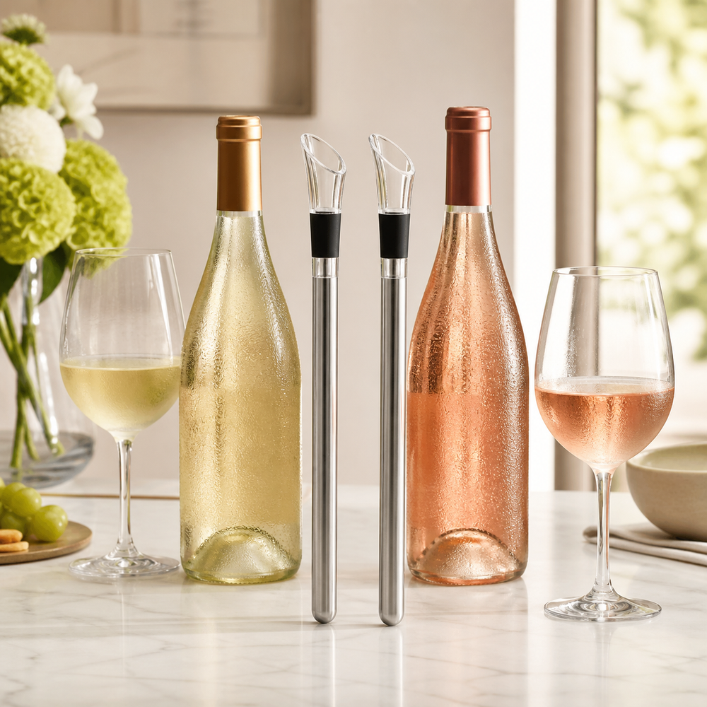 Vinchill wine chiller on a patio table