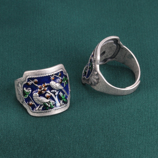 Vintage Flower Handmade Wide Adjustable Band in 925 Sterling Silver Shineofdiamond