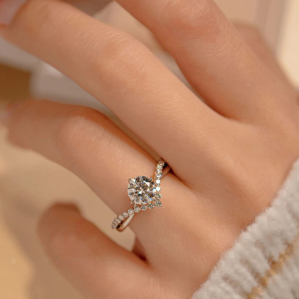 Round Cut V-Shaped Sterling Silver Engagement Ring Shineofidamond