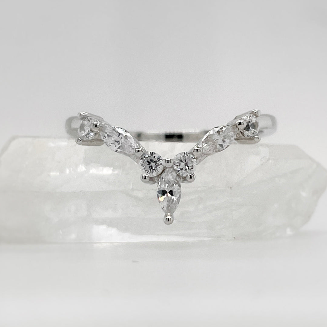 V Shape Marquise and Round Curved Band in Sterling Silver Shineofdiamond