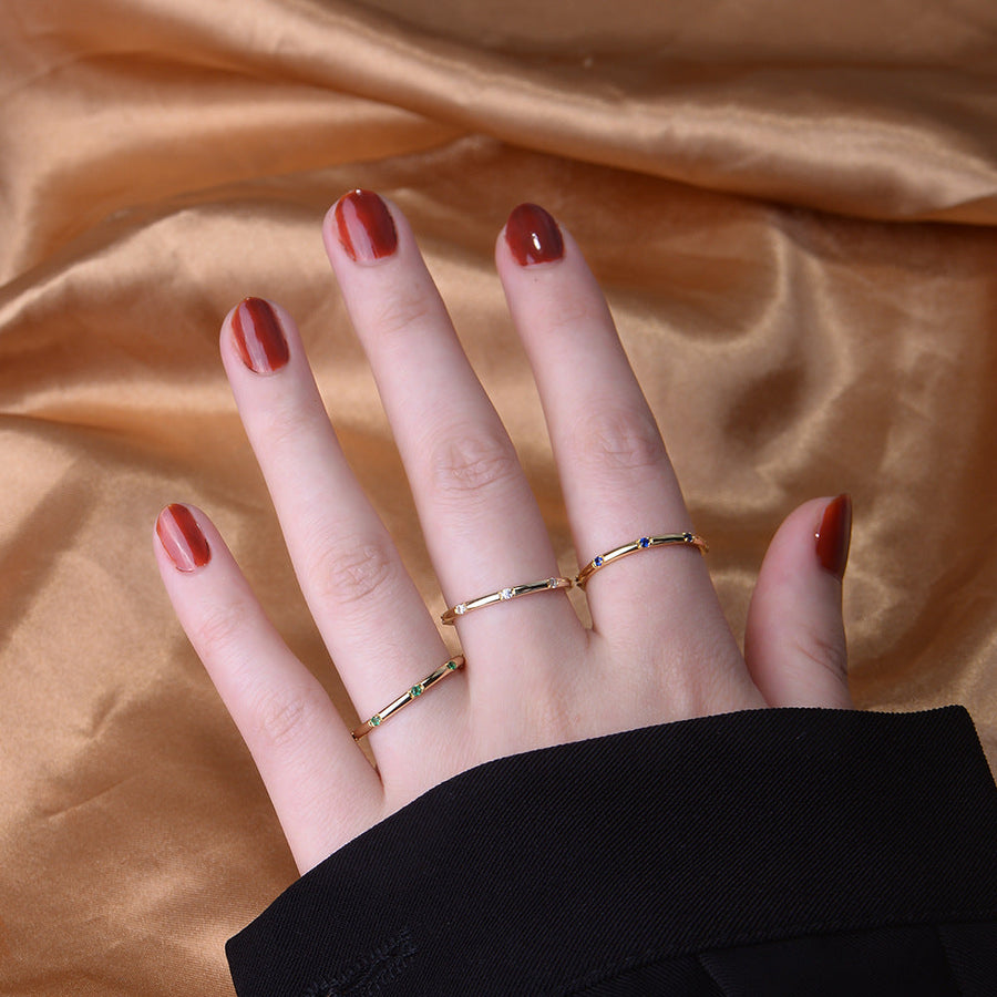 Stylish Golden Tone Wedding Band with Gemstone Accents Shineofidamond