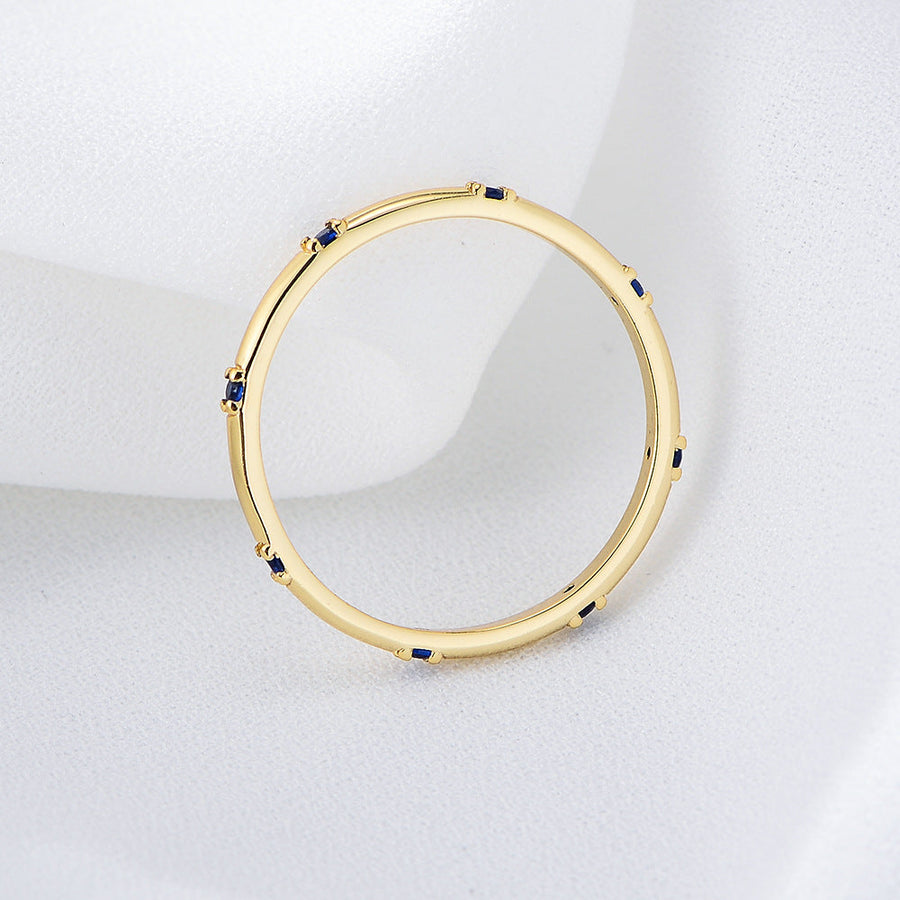 Stylish Golden Tone Wedding Band with Gemstone Accents Shineofidamond