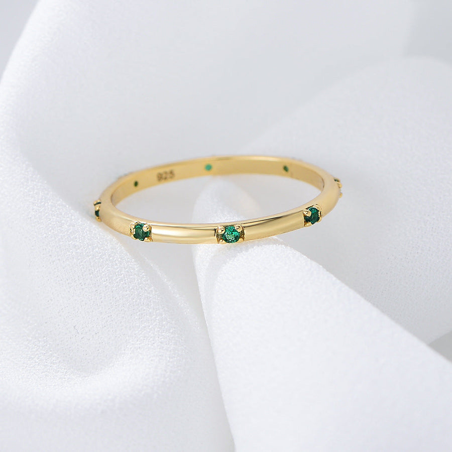 Stylish Golden Tone Wedding Band with Gemstone Accents Shineofidamond
