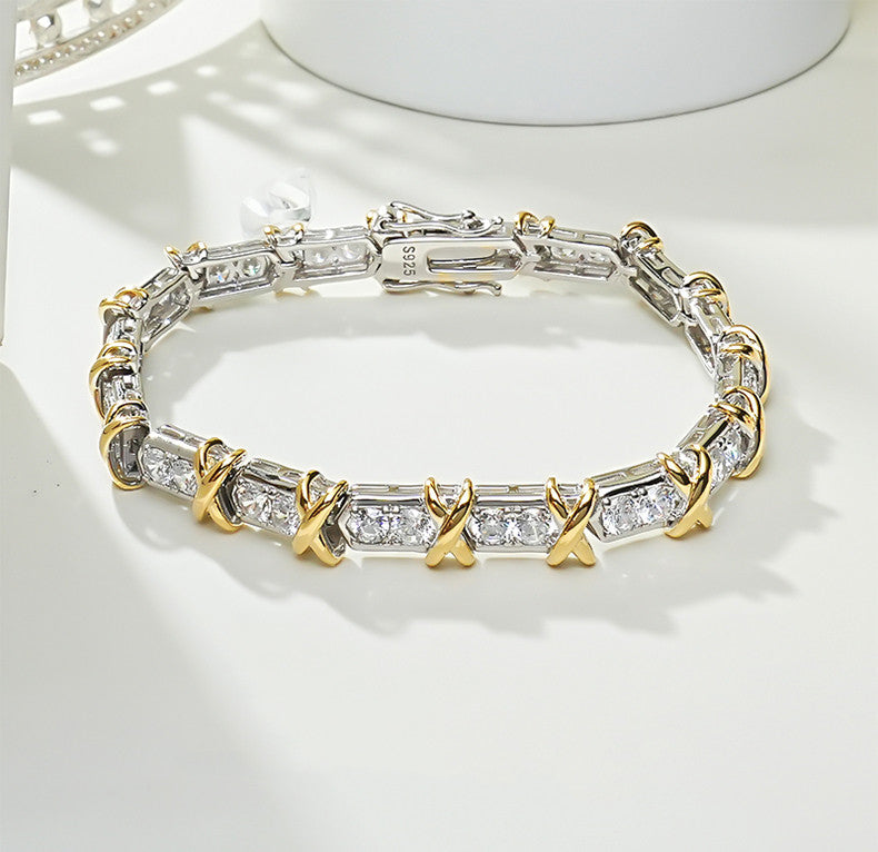 X Round Cut Bracelet in Sterling Silver Shineofdiamond