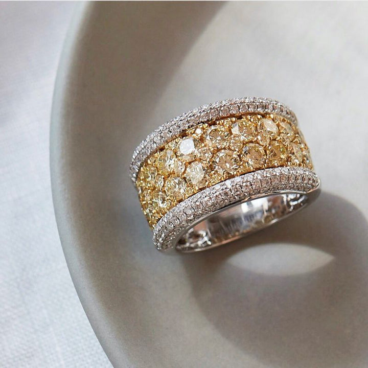 Yellow and White Color Round Cut Luxury Band in Sterling Silver Shineofdiamond