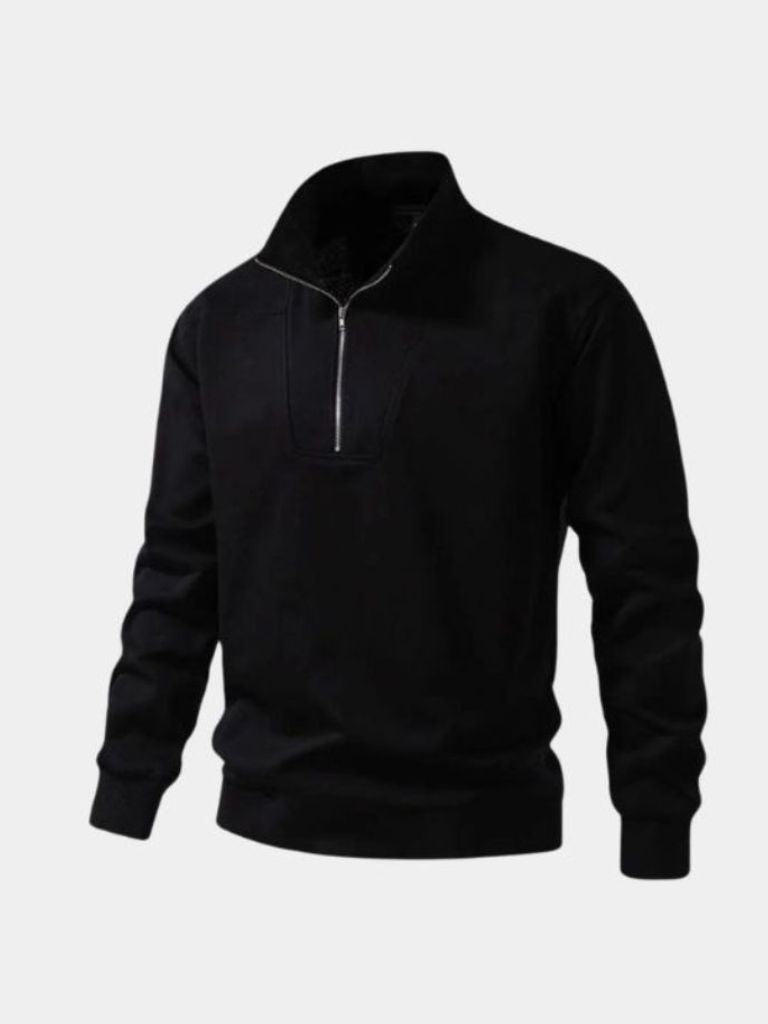 Zip Black Lapel Sports Sweatshirt - Casa  Laro CASA LARO