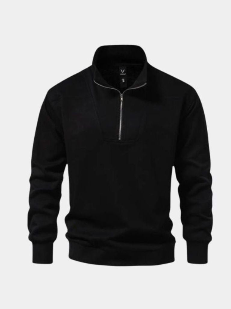 Zip Black Lapel Sports Sweatshirt - Casa  Laro CASA LARO