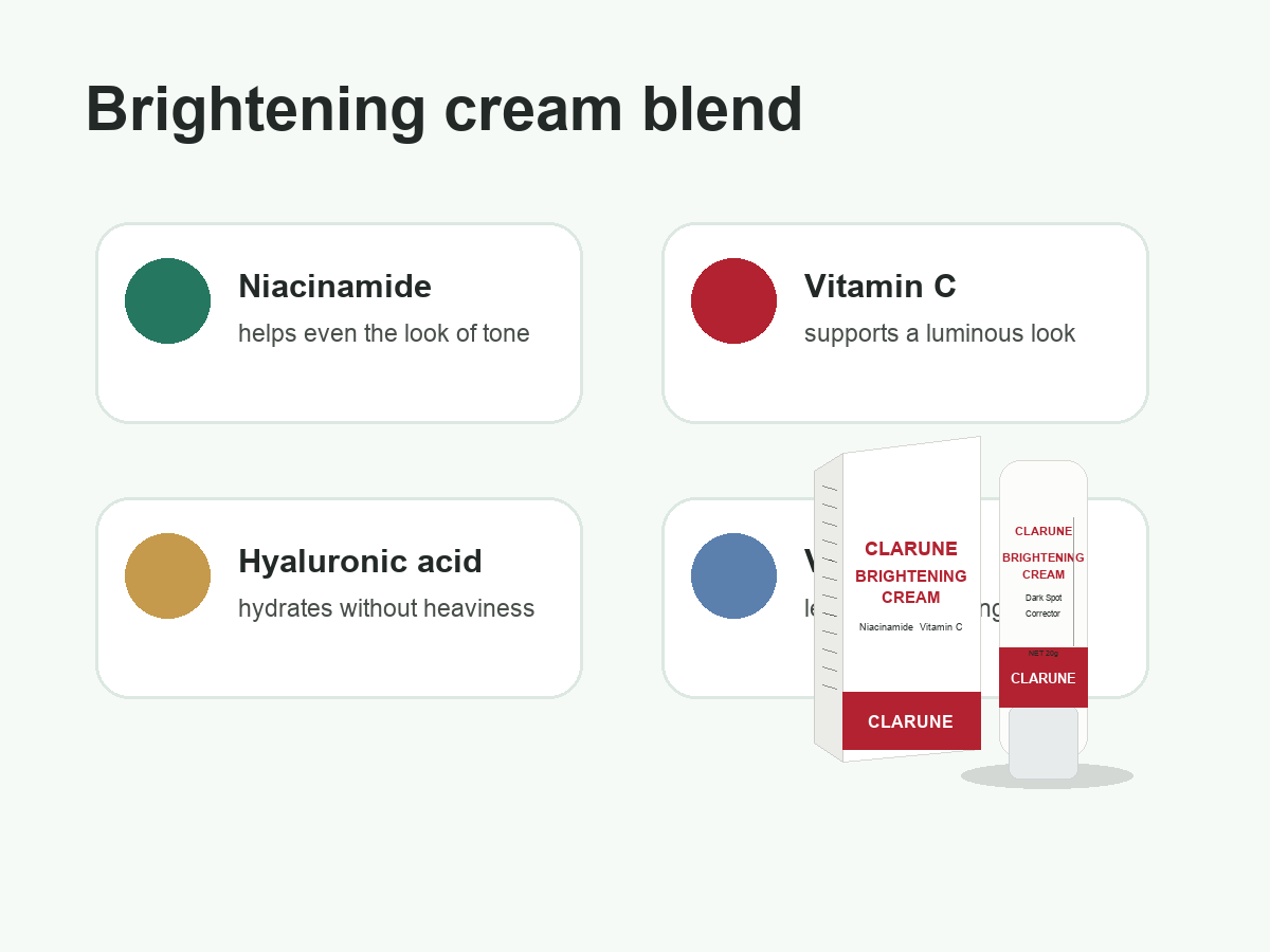 Clarune ingredient blend with niacinamide vitamin C hyaluronic acid and vitamin E