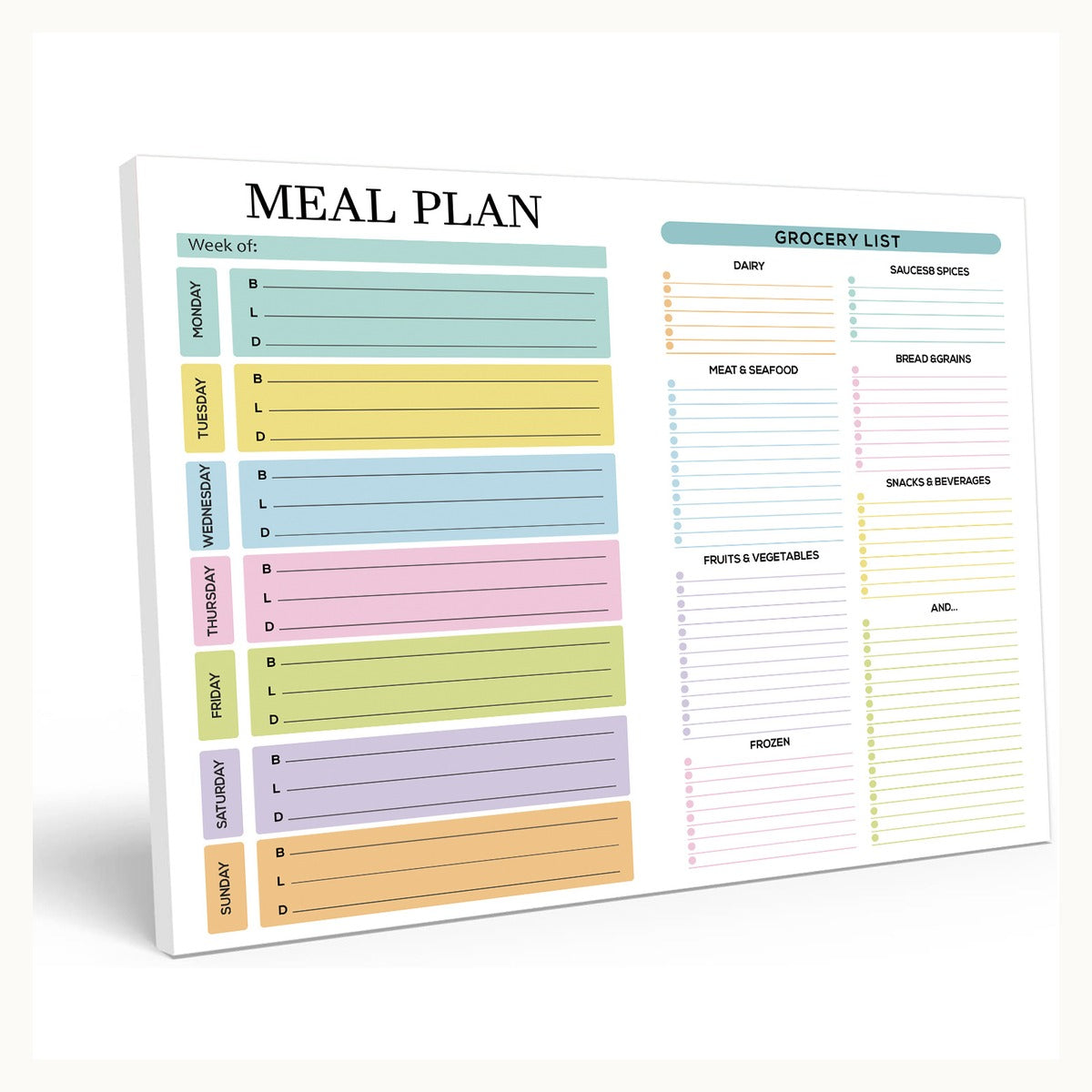 Planora B5 weekly meal planner in the plain pastel style