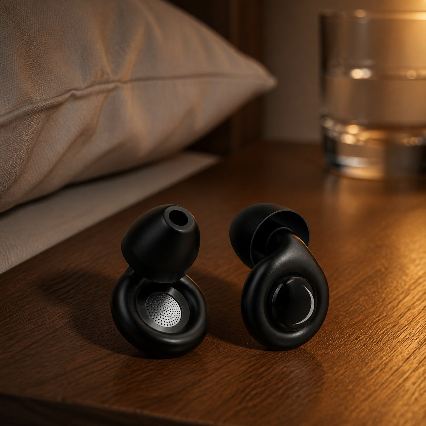 Quietrest sleep earplugs on a bedroom nightstand