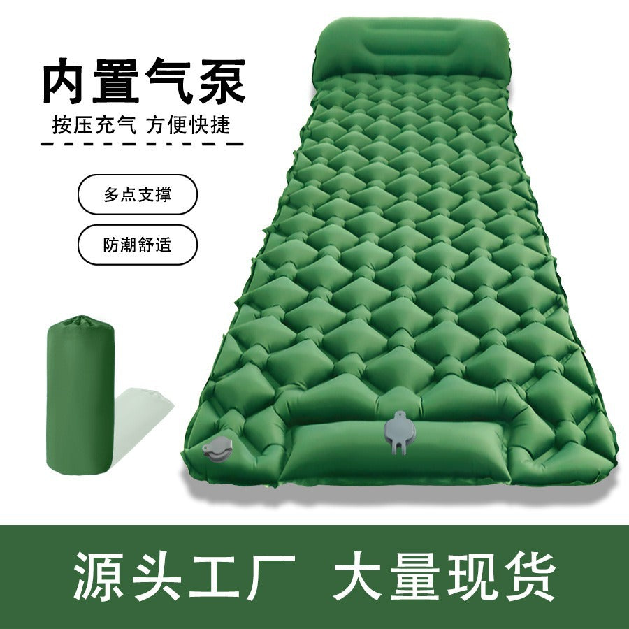 Green Valtro sleeping pad with integrated pillow and quilted air cells