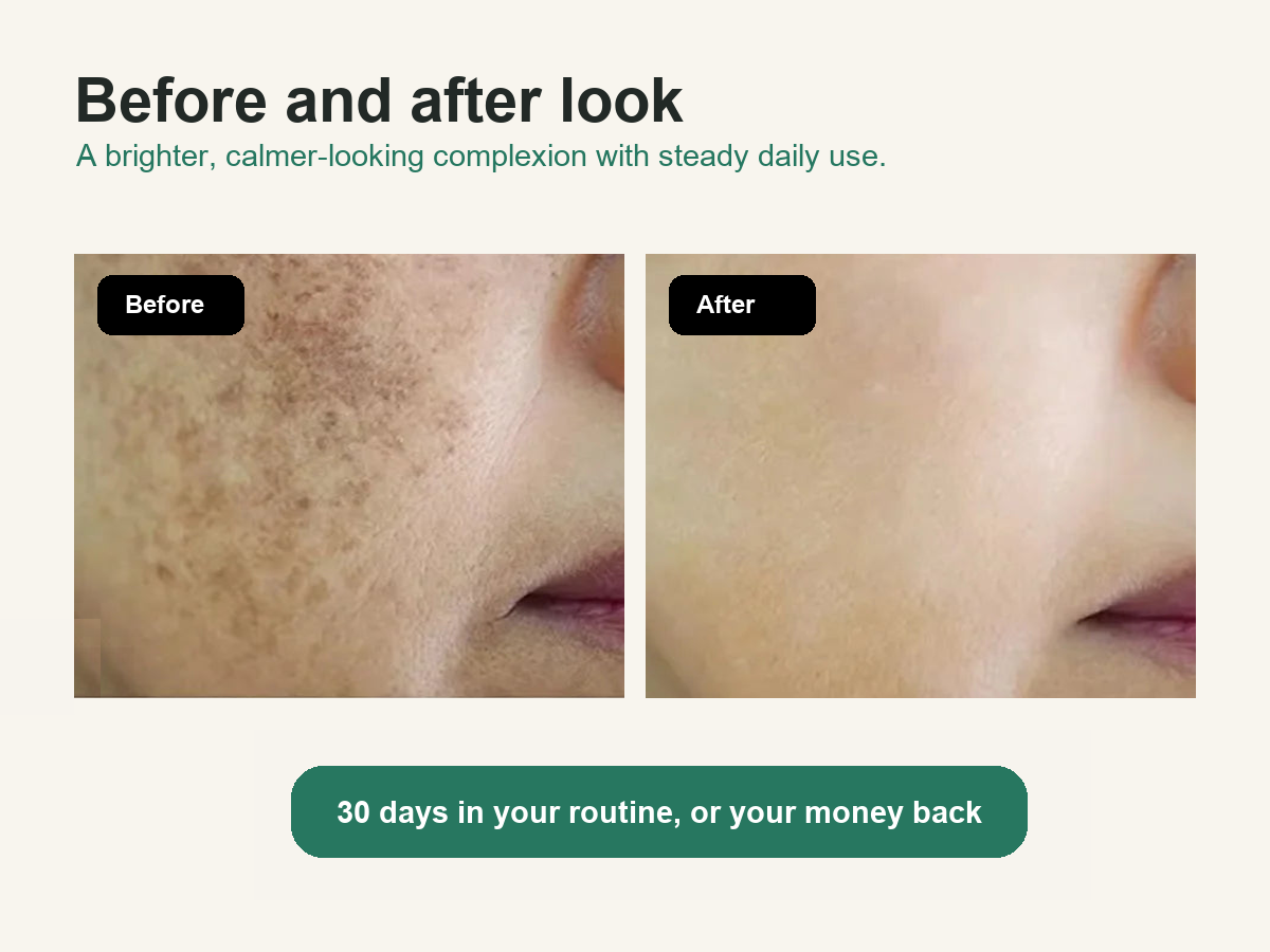 Before and after complexion visual showing a softer looking dark spot appearance