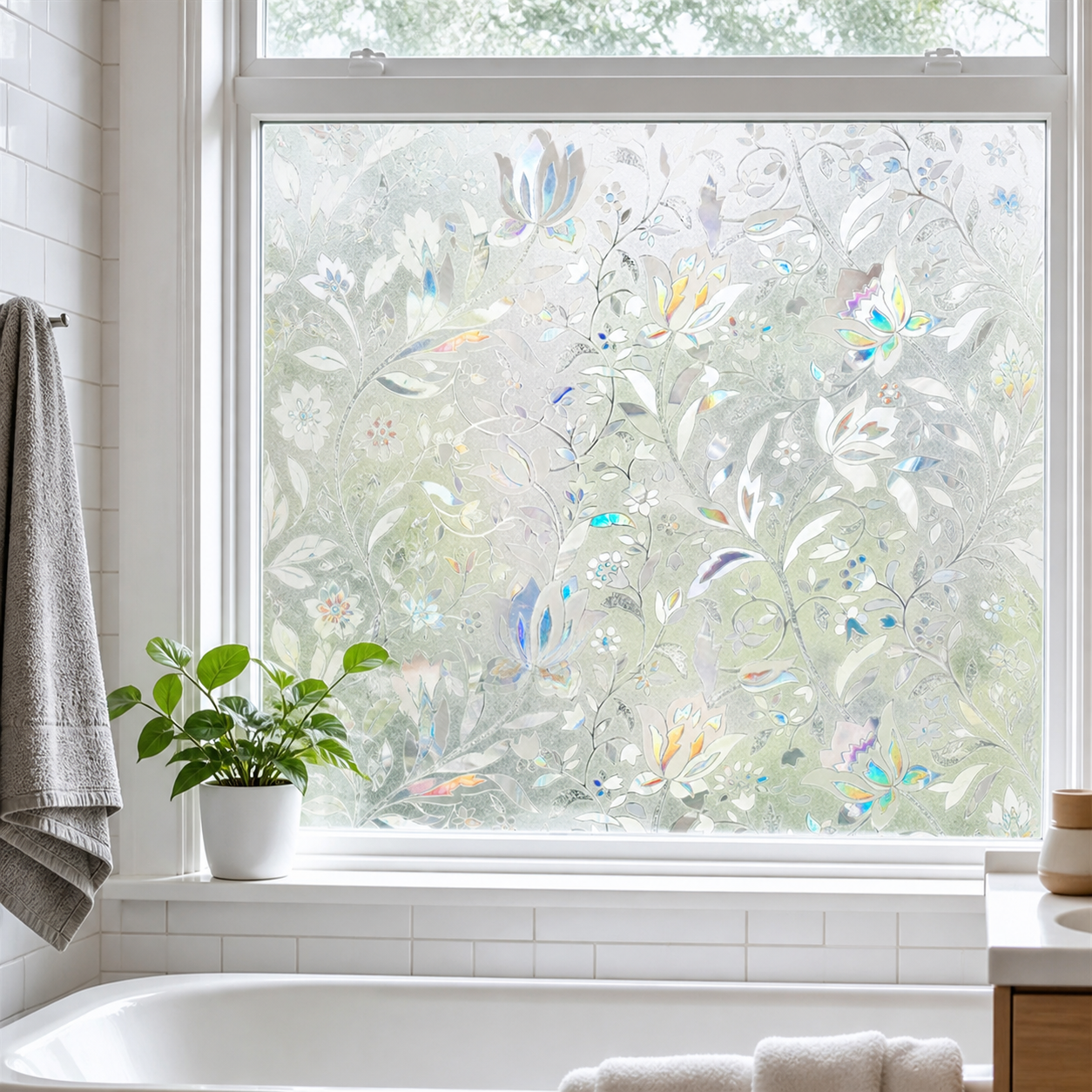PrismShield floral film on a bathroom window