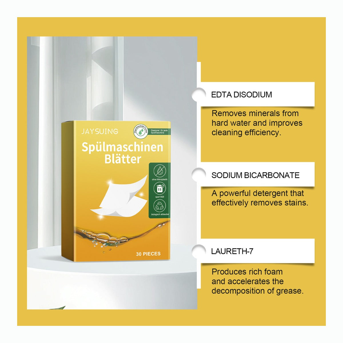 Purella dishwasher sheet pack at an angle