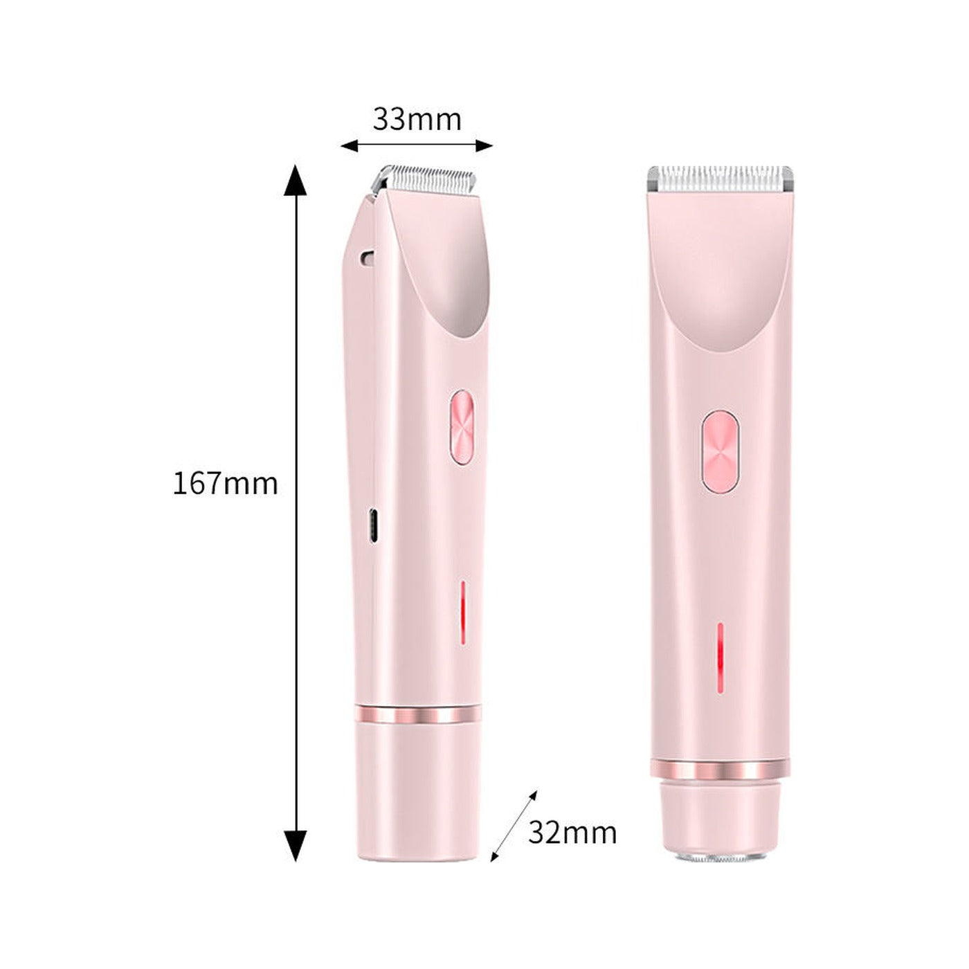 Rosava body trimmer size shown from two angles: 167mm tall and slim enough to hold comfortably